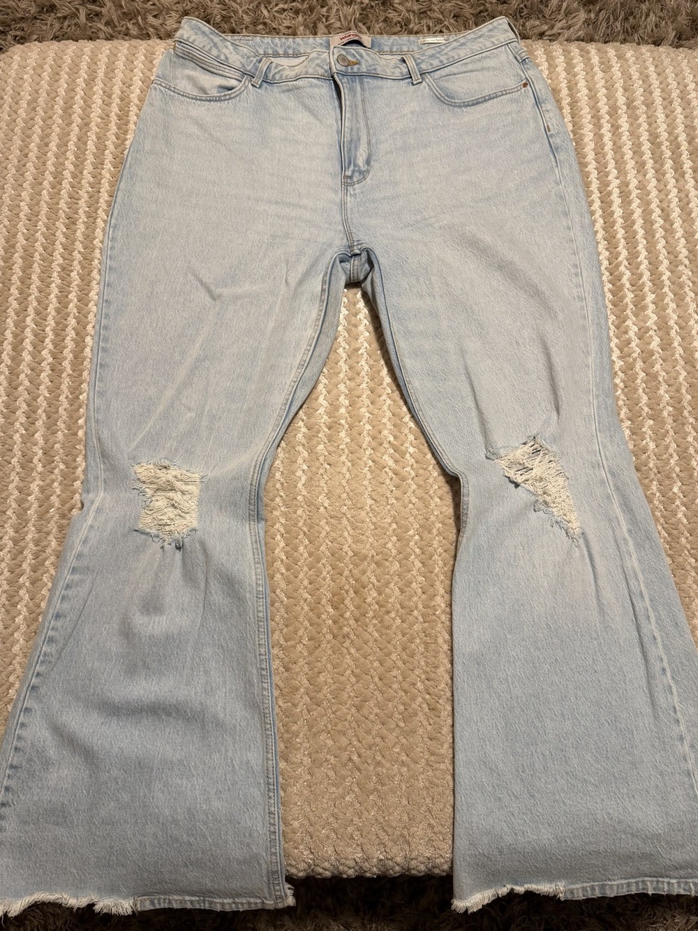 Wrangler Retro High Rise Flare Jeans Distressed Flare Jeans in Blue
